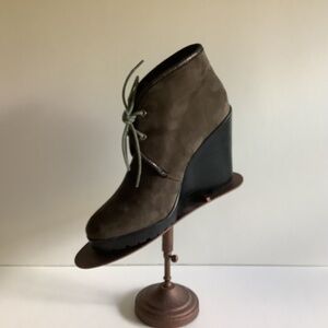 Vanessa Wu for Anthropologie Olive Green Suede Wedge Booties